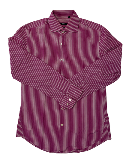 Hugo Boss Slim Fit Maroon Pinstripe Dress Shirt - S