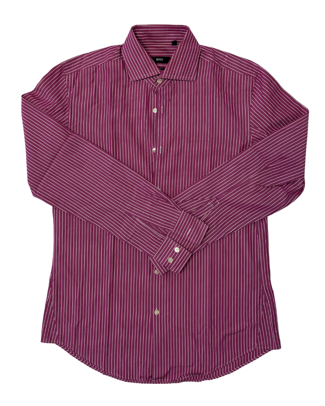 Hugo Boss Slim Fit Maroon Pinstripe Dress Shirt - S