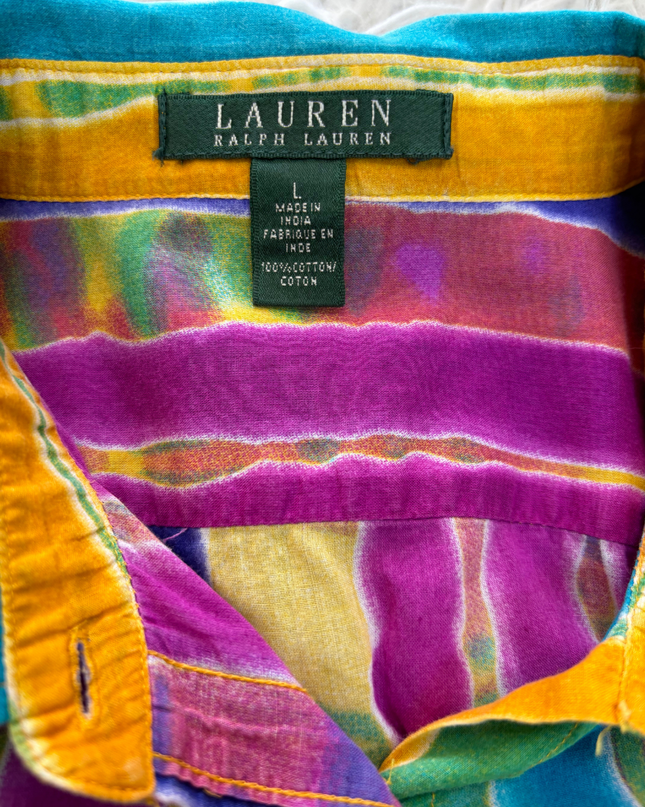 Lauren by Ralph Lauren Tie-Dye Stripe Festival Shirt - L