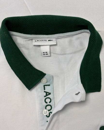 Lacoste White & Forest Green Signature Logo Cotton Polo Shirt - M