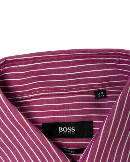 Hugo Boss Slim Fit Maroon Pinstripe Dress Shirt - S