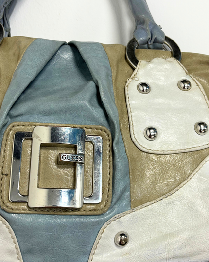 GUESS Y2K Tri-Color Patchwork & Floral Lining Bowler Satchel Bag