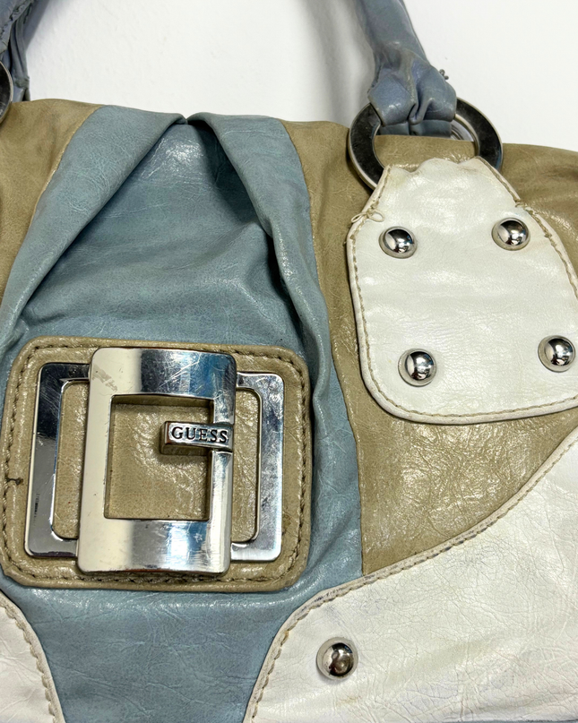 GUESS Y2K Tri-Color Patchwork & Floral Lining Bowler Satchel Bag