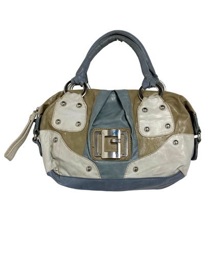 GUESS Y2K Tri-Color Patchwork & Floral Lining Bowler Satchel Bag