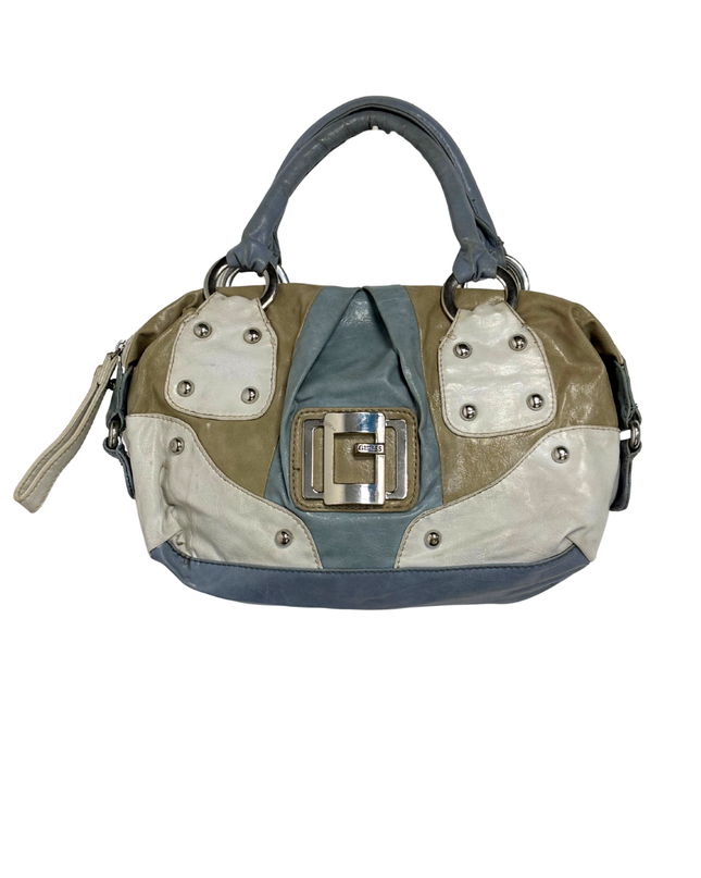 GUESS Y2K Tri-Color Patchwork & Floral Lining Bowler Satchel Bag