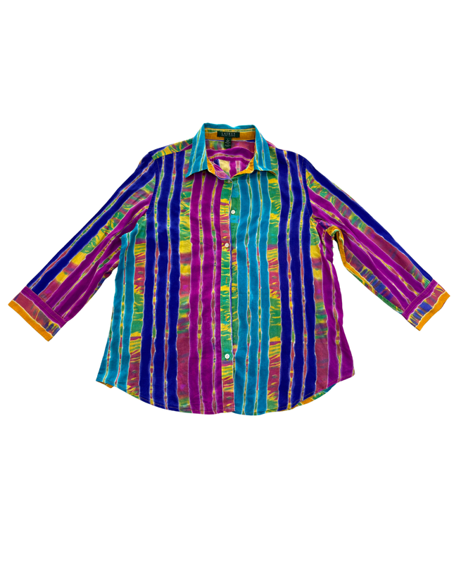 Lauren by Ralph Lauren Tie-Dye Stripe Festival Shirt - L