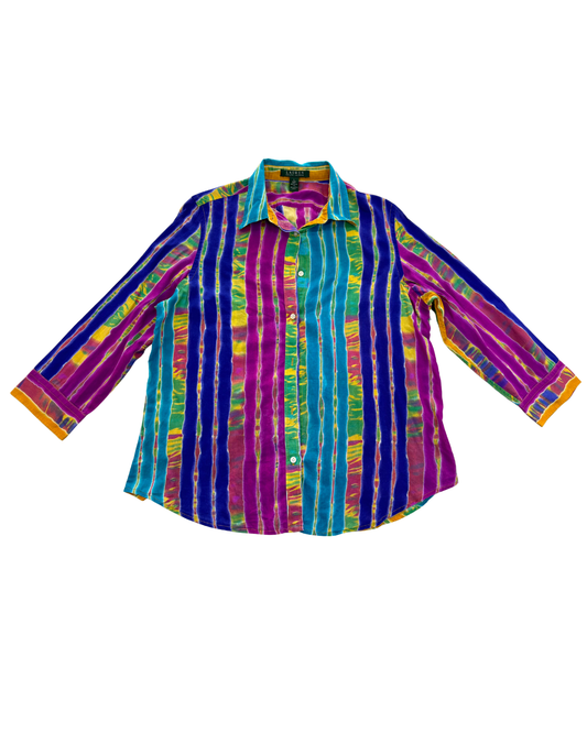 Lauren by Ralph Lauren Tie-Dye Stripe Festival Shirt - L