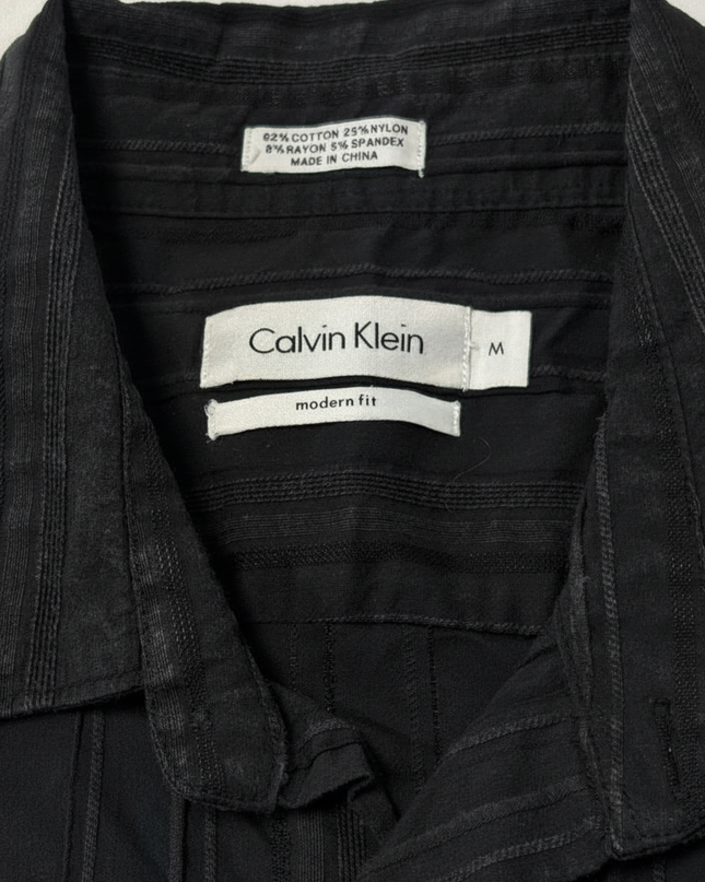 Calvin Klein Modern Fit Long Sleeve Striped Black Button Up Shirt