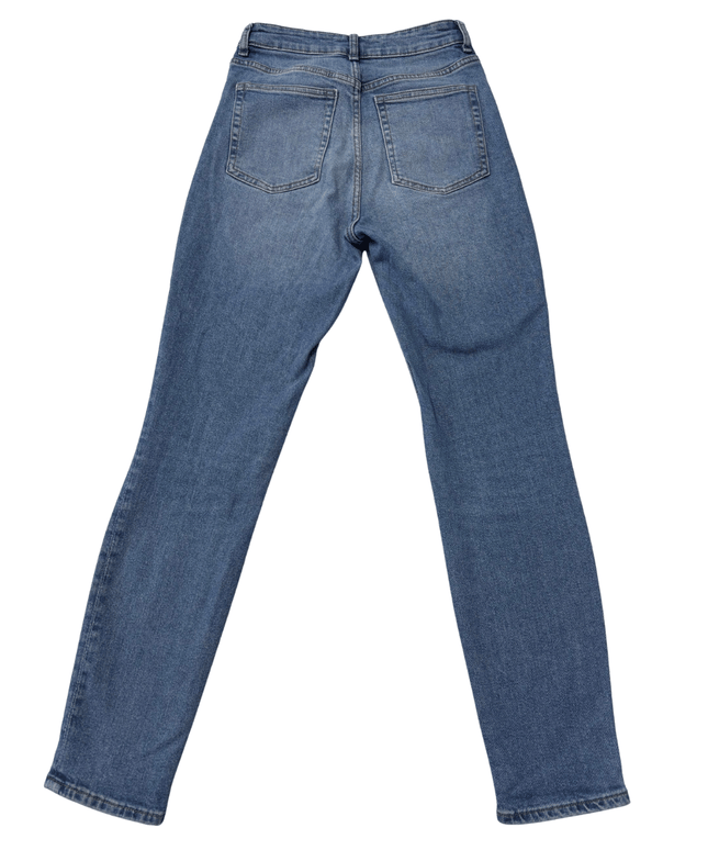 H&M High Rise Distressed Straight Leg Blue Denim Jeans