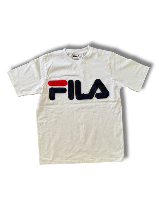 FILA Stitched Spellout Logo White TShirt - XS