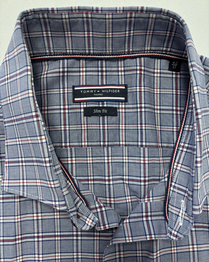 Tommy Hilfiger Tailored Navy & Maroon Plaid Shirt