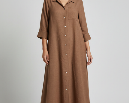 M&S Collection Brown Striped Linen Blend Shirt Dress
