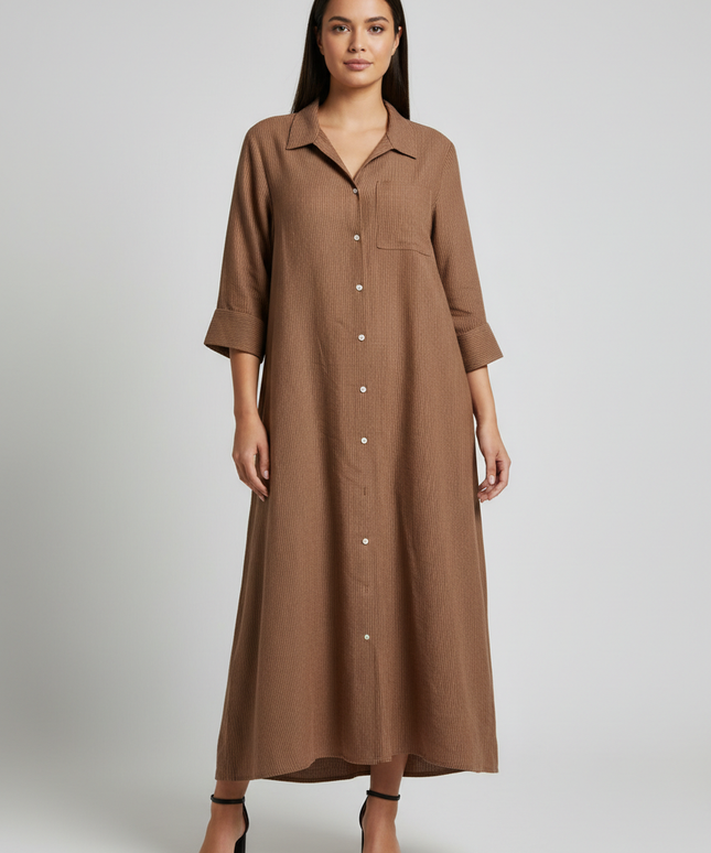 M&S Collection Brown Striped Linen Blend Shirt Dress