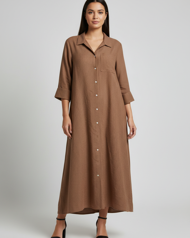 M&S Collection Brown Striped Linen Blend Shirt Dress