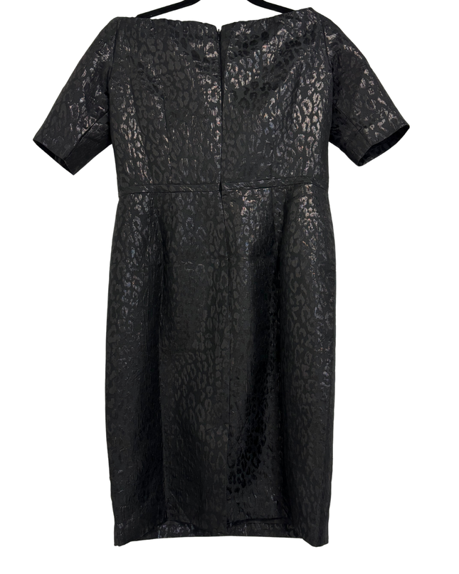 Calvin Klein Off-Shoulder Black Jacquard Leopard Print Cocktail Dress