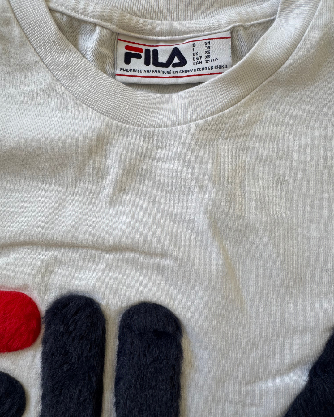 FILA Stitched Spellout Logo White TShirt - XS