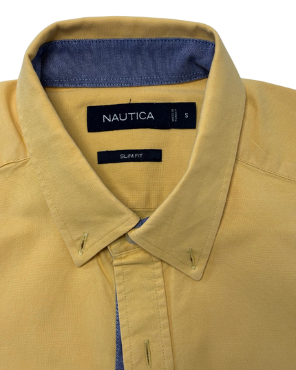 Nautica Slim Fit Golden Yellow Button-Up Shirt - M