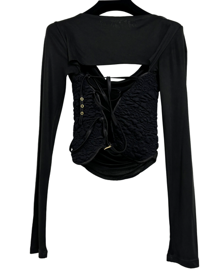 Versace Jeans Couture Black Long Sleeve Draped Cowl Neck Corset Top