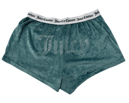Juicy Couture Teal Green Velour Logo Waist Shorts