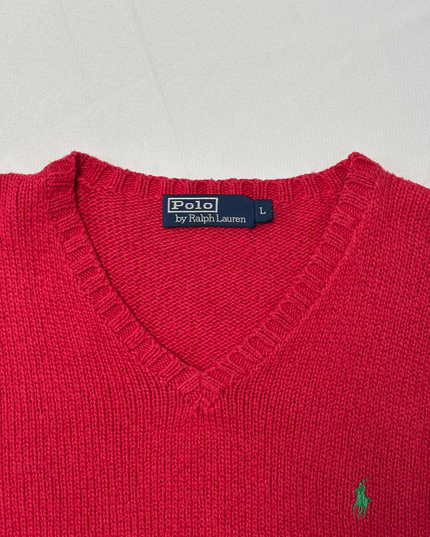 Ralph Lauren V-Neck Crimson Red Wool Sweater
