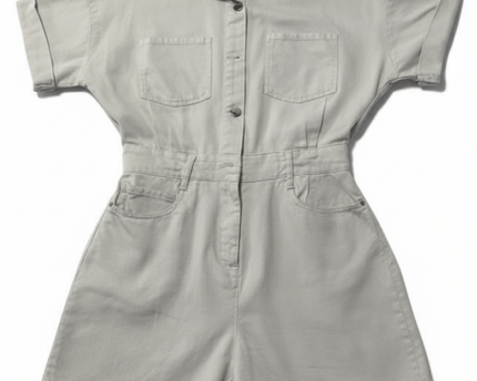 Zara Ecru Denim Utility Short Sleeve Romper Jumpsuit