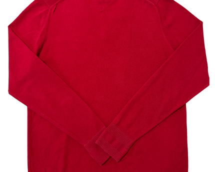 Hilfiger Denim Solid Red V-Neck Long Sleeve Knit Sweater
