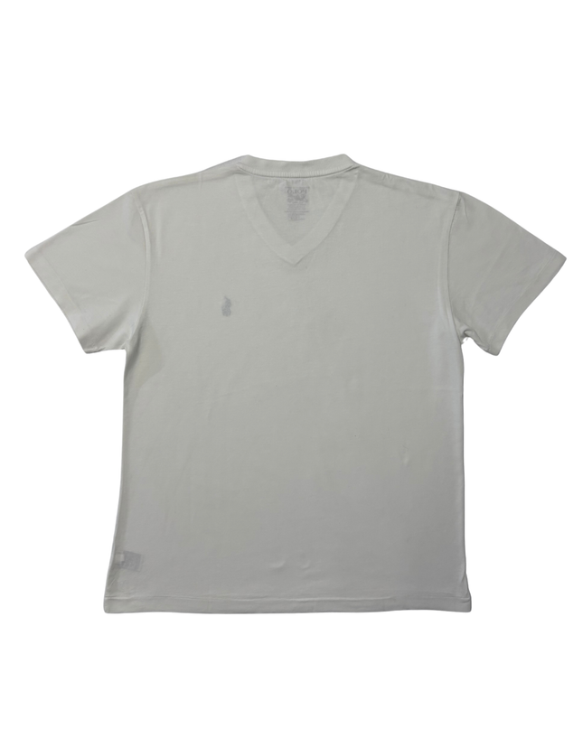 Ralph Lauren Navy Pony White V-Neck Cotton T-Shirt - M