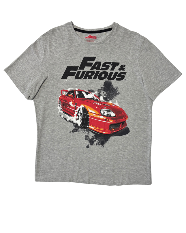 George Fast & Furious Red Toyota Supra Graphic Grey T-Shirt - L