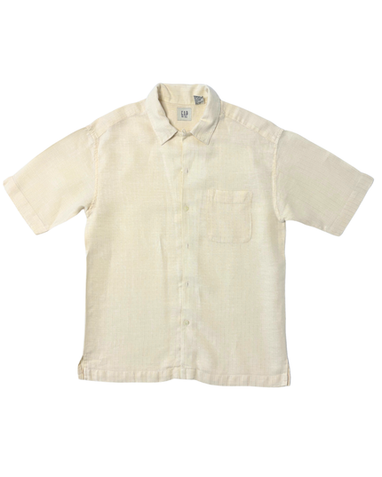 GAP Natural Beige Textured Linen Short Sleeve Shirt
