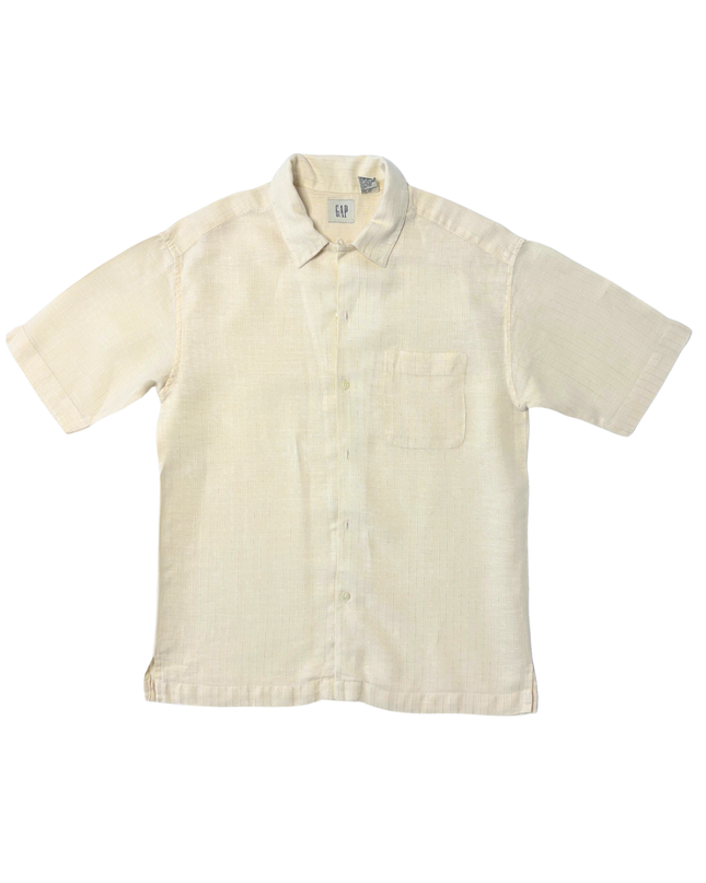 GAP Natural Beige Textured Linen Short Sleeve Shirt