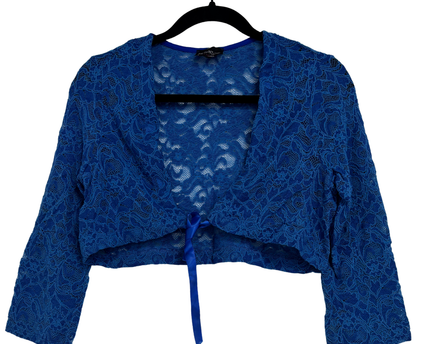 Luc Fontaine Royal Blue Floral Lace Cropped Bolero Jacket - XS