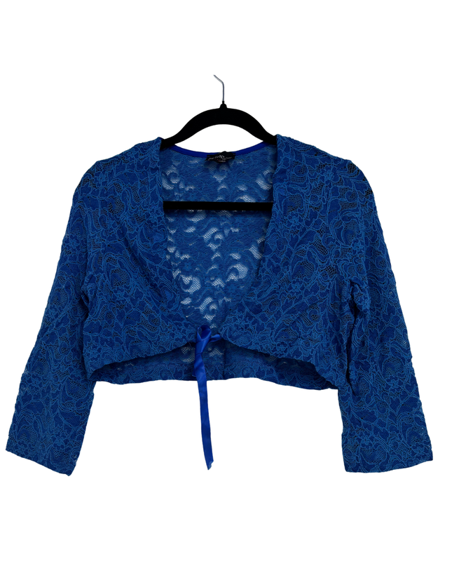 Luc Fontaine Royal Blue Floral Lace Cropped Bolero Jacket - XS