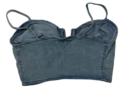 Bongo Blue Denim Zip-Front Bustier Crop Top - XS