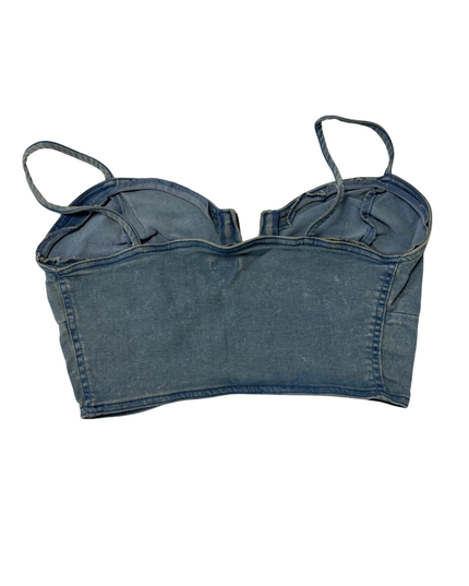 Bongo Blue Denim Zip-Front Bustier Crop Top - XS