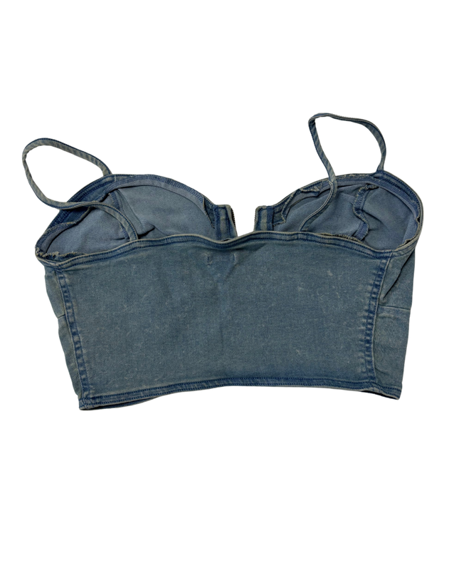 Bongo Blue Denim Zip-Front Bustier Crop Top - XS