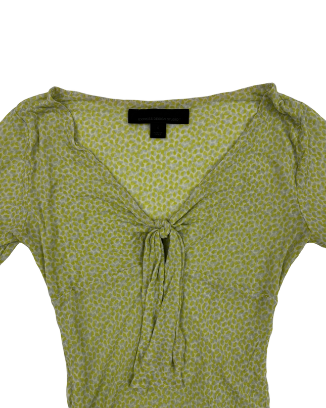 Express Design Studio Green Abstract Print Tie-Front Blouse - XXS