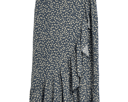 Pull&Bear Navy Blue Floral Ruffle Midi Skirt