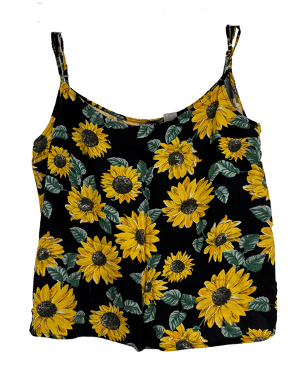 H&M Divided Sunflower Print Black Spaghetti Strap Cami Top - M