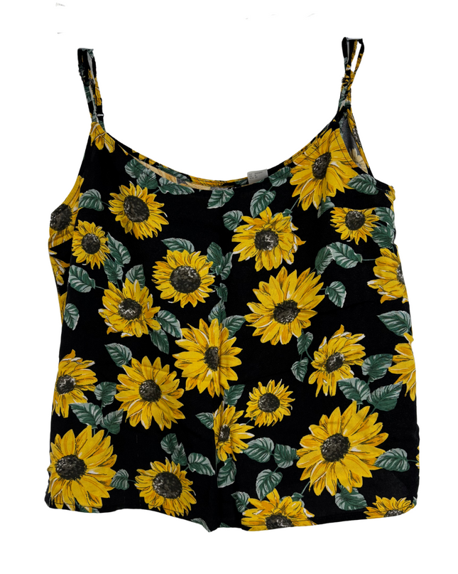 H&M Divided Sunflower Print Black Spaghetti Strap Cami Top - M