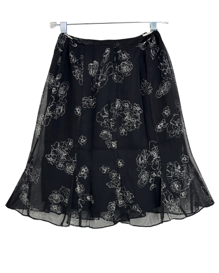 Kathie Lee Collection Black & White Floral A-Line Midi Skirt - XS | Waist: 25"