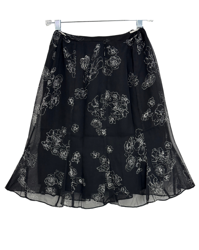 Kathie Lee Collection Black & White Floral A-Line Midi Skirt - XS | Waist: 25"