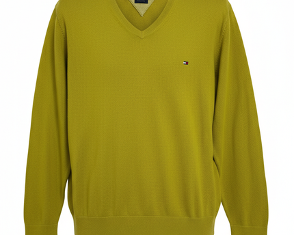 Tommy Hilfiger Yellow V-Neck Cotton Silk Sweater