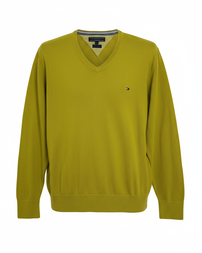 Tommy Hilfiger Yellow V-Neck Cotton Silk Sweater