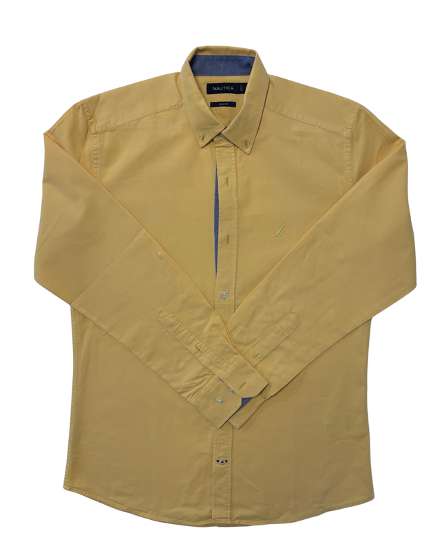 Nautica Slim Fit Golden Yellow Button-Up Shirt - M