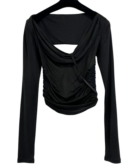 Versace Jeans Couture Black Long Sleeve Draped Cowl Neck Corset Top