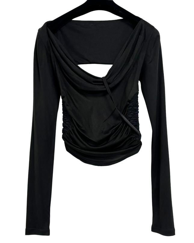 Versace Jeans Couture Black Long Sleeve Draped Cowl Neck Corset Top
