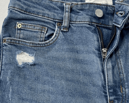 H&M High Rise Distressed Straight Leg Blue Denim Jeans