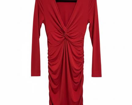 AMISU V-Neck Ruched Long Sleeve Bodycon Dress