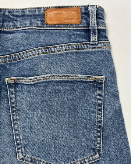 S.Oliver Distressed Mid-Wash Blue Button Fly Skinny Jeans - S | Waist: 28"