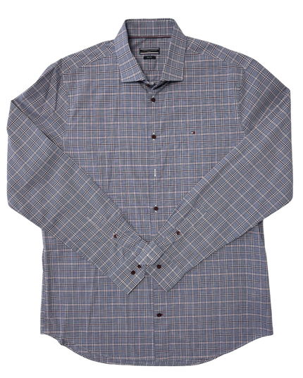 Tommy Hilfiger Tailored Navy & Maroon Plaid Shirt